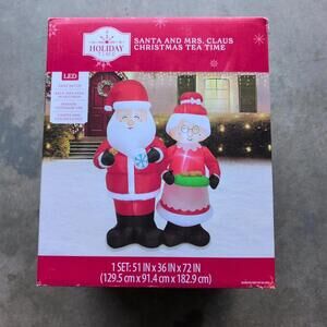 Holiday Time 6ft Santa and Mrs. Claus Tea Time Christmas Yard Inflatable NEW!